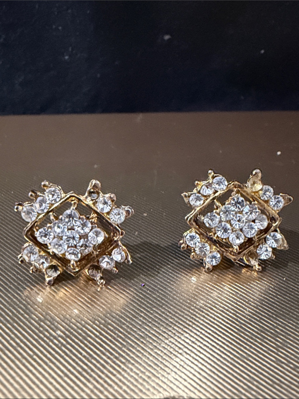 Gold-Tone CZ Cluster Stud Earrings - Sparkling Square Design